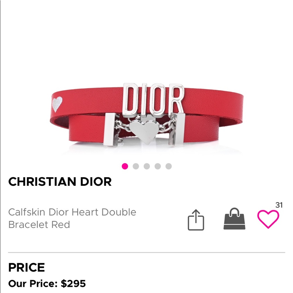 Christian Dior Calfskin Dior Heart Double Bracelet Red
